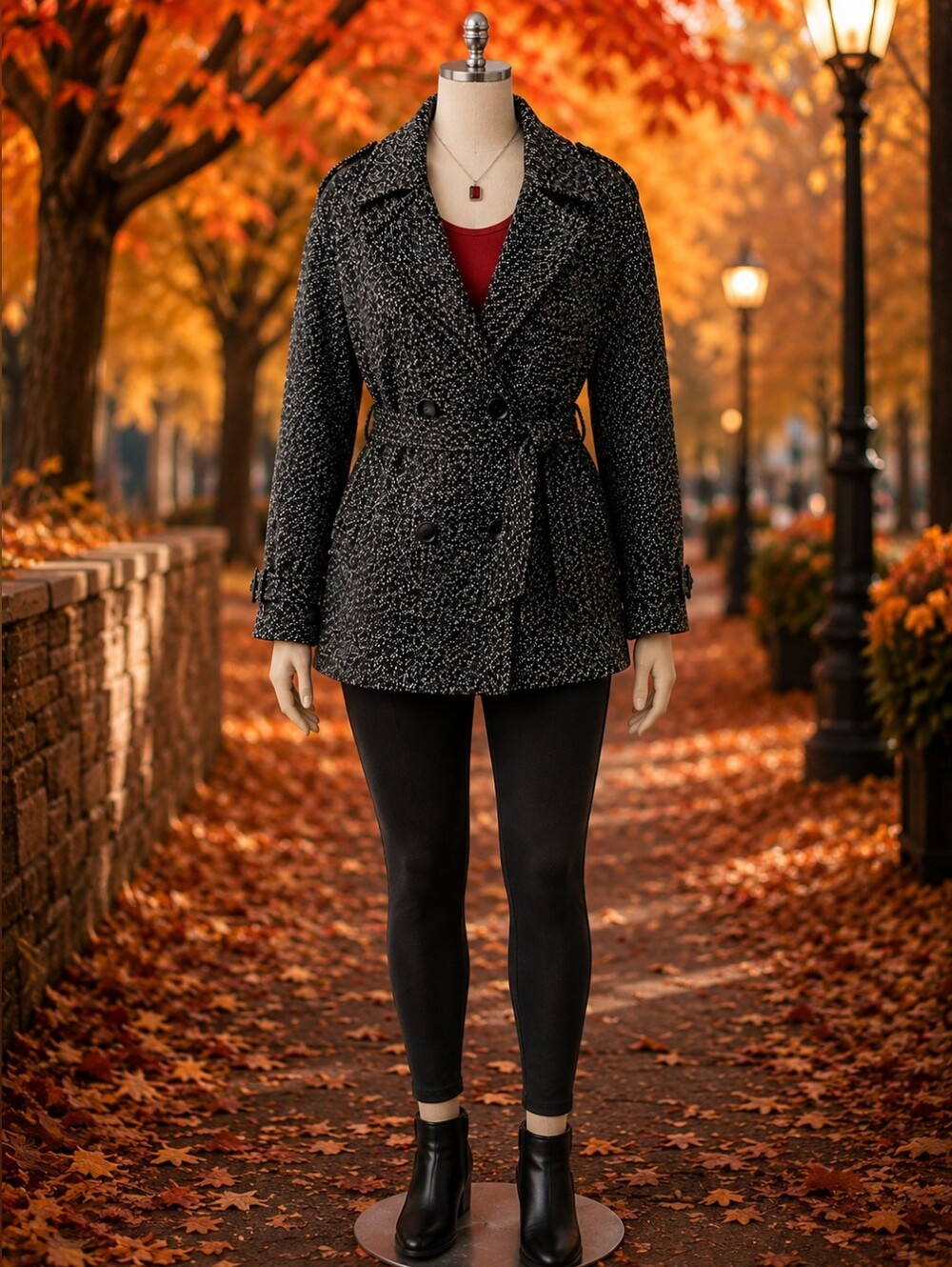 BCBG Classic Black Tweed Double-Breasted Peacoat Jacket